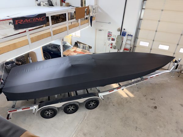 Fitted black boat cover