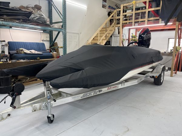 Fitted boat cover in the workshop