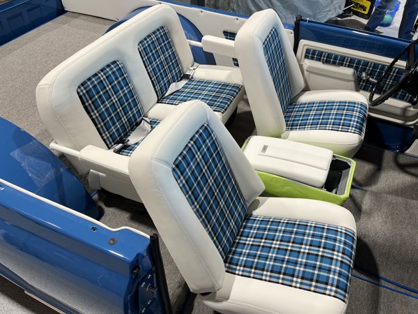 Blue plaid and white boat seating